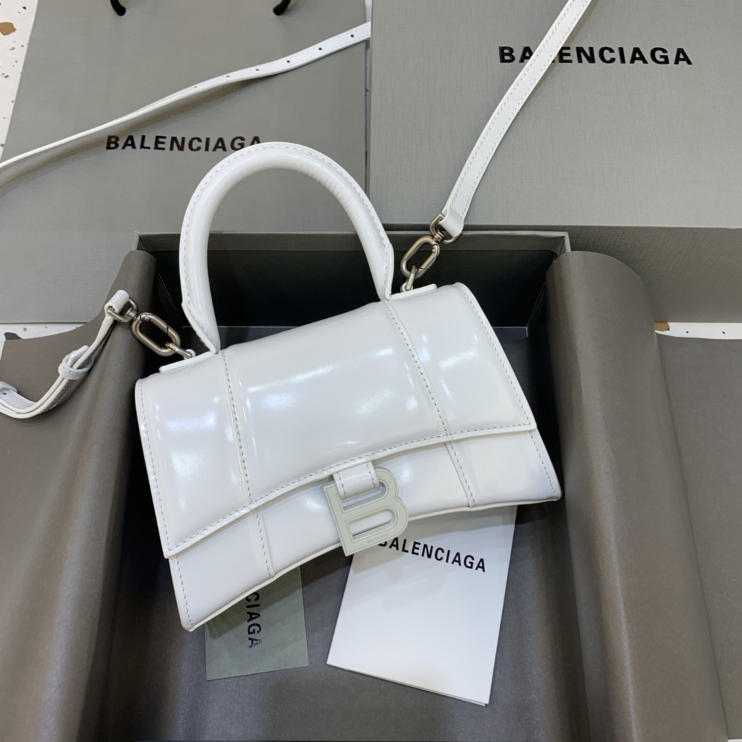 Balenciaga Hourglass XS Handbag Box Calfskin Shoulder Bag White